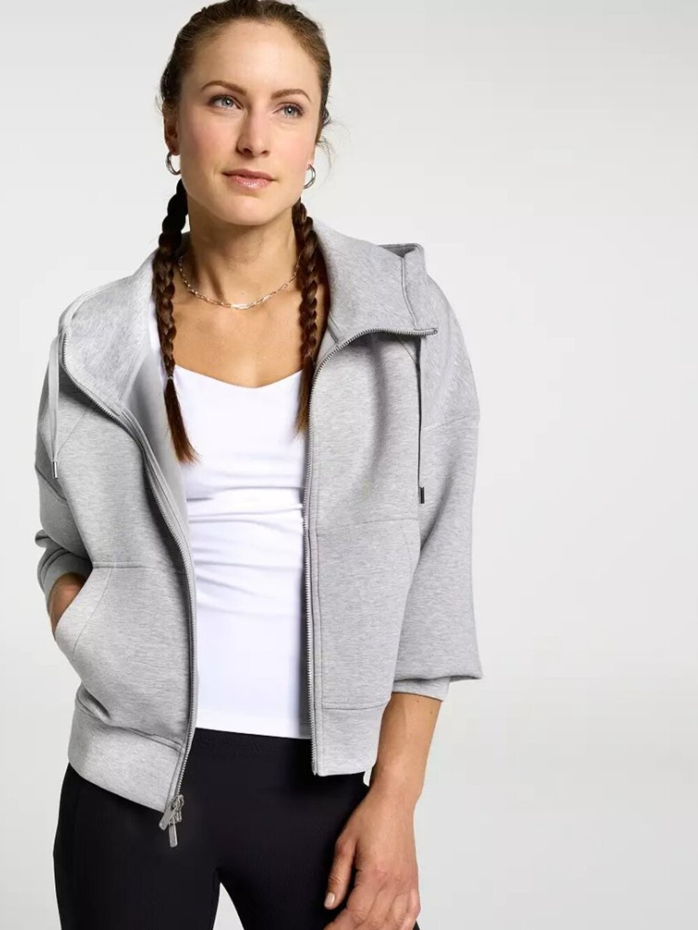 CALIA Heather Grey Soft Scuba Hooded Full Zip XS - Picture 6 of 6